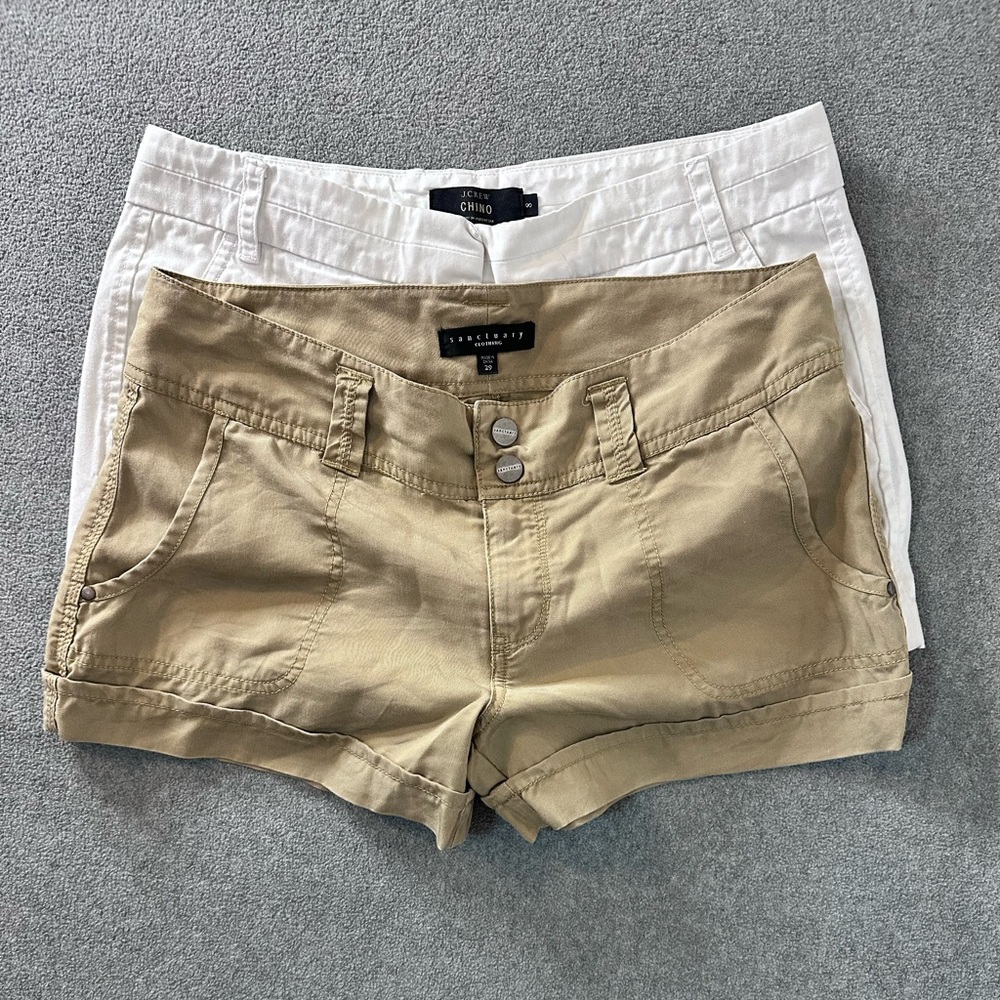 J Crew White Chino Shorts 4.5” & SANCTUARY size 29 Khaki 3” Inseam Preppy lot/2 - Picture 2 of 13